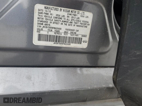 2015 Infiniti Q50 with VIN JN1BV7AR9FM420490, listed as a Copart auction lot 52794975 with 159,048 mi miles and Clean Title. Bid and sale history available at DreamBid. Image 12.