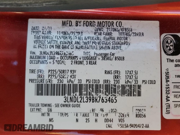 2011 Lincoln MKZ Hybrid with VIN 3LNDL2L39BR763465, listed as a Copart auction lot 48750935 with 265,675 mi miles and Salvage Title. Bid and sale history available at carsss.com. Image 12.