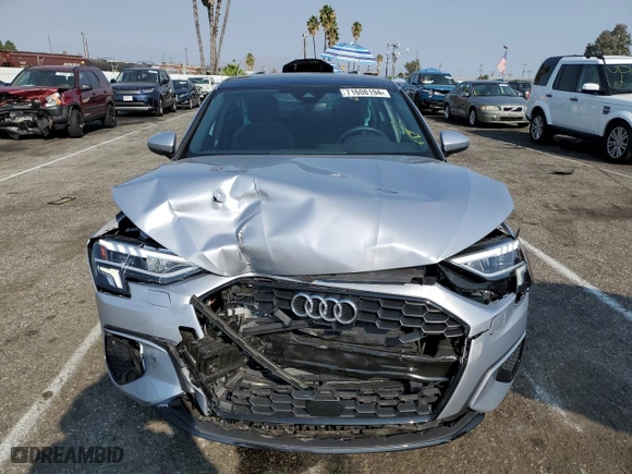 2022 Audi A3 Premium Plus with VIN WAUHUDGY2NA085867, listed as a Copart auction lot 71608194 with 7,360 mi miles and Salvage Title. Bid and sale history available at carsss.com. Image 5.