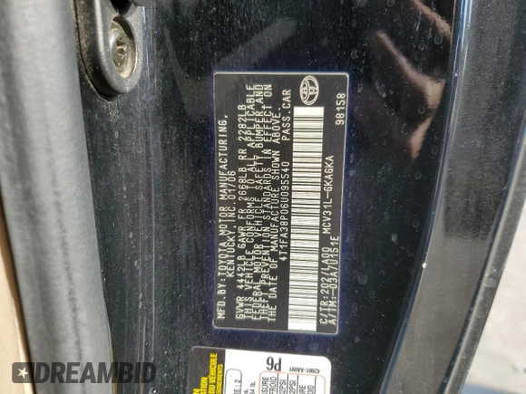 2006 Toyota Solara SE with VIN 4T1FA38P06U095540, listed as a Copart auction lot 71892654 with 174,935 mi miles and Salvage Title. Bid and sale history available at DreamBid. Image 12.