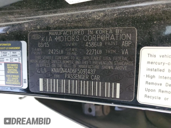 2015 Kia Optima Hybrid EX with VIN KNAGN4AD6F5091437, listed as a Copart auction lot 73560394 with 214,966 mi miles and Clean Title. Bid and sale history available at carsss.com. Image 12.