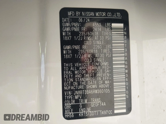 2024 Nissan Rogue SV z VIN JN8BT3BA6RW360105, wystawiony jako IAAI lot #41905419 z przebiegiem 7 103 mil mil oraz . Historia ofert i sprzedaży dostępna na DreamBid. Obrazek 9.