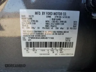 2021 Ford Explorer ST with VIN 1FM5K8GC4MGB71180, listed as a Copart auction lot 83975774 with 35,396 mi miles and Salvage Title. Bid and sale history available at carsss.com. Image 15.
