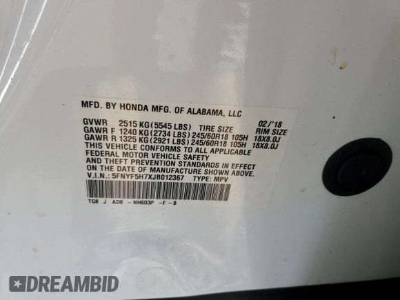2018 Honda Pilot EX-L с VIN 5FNYF5H7XJB012367, выставлен на аукционе Copart как лот 41790575 с пробегом 72 071 миль миль и Списание • Salvage title. История ставок и продаж доступна на DreamBid. Изображение 15.