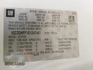 2016 Chevrolet Express Cargo Van with VIN 1GCZGHFF1G1247447, listed as a IAAI auction lot 41432611 with 111,432 mi miles. Bid and sale history available at carsss.com. Image 9.
