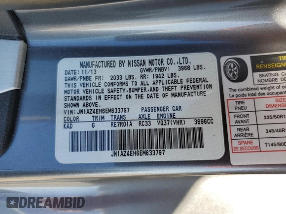 2014 Nissan 370Z Nismo with VIN JN1AZ4EH6EM633797, listed as a Copart auction lot 87879675 with 21,410 mi miles and Salvage Title. Bid and sale history available at DreamBid. Image 12.