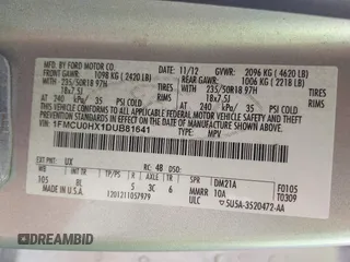 2013 Ford Escape SEL with VIN 1FMCU0HX1DUB81641, listed as a IAAI auction lot 42090788 with 111,496 mi miles and . Bid and sale history available at DreamBid. Image 9.