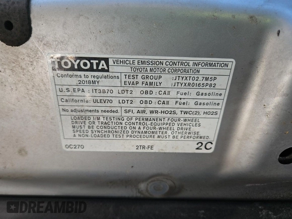 2018 Toyota Tacoma SR with VIN 5TFSX5EN6JX062775, listed as a IAAI auction lot 42774090 with 146,583 mi miles and . Bid and sale history available at DreamBid. Image 46.