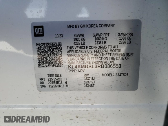 2024 Buick Encore GX Sport Touring with VIN KL4AMDSL3RB086553, listed as a Copart auction lot 47048905 with 20,831 mi miles and Salvage title. Bid and sale history available at DreamBid. Image 12.