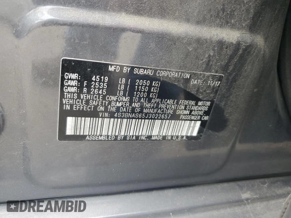 2018 Subaru Legacy Special Sports with VIN 4S3BNAS65J3022657, listed as a Copart auction lot 58036114 with Not Provided miles and Salvage Title. Bid and sale history available at DreamBid. Image 12.