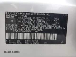 2010 Toyota RAV4 Sport with VIN 2T3WF4DV8AW023979, listed as a Copart auction lot 61334925 with 201,520 mi miles and Salvage title. Bid and sale history available at DreamBid. Image 13.