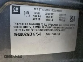 2014 Buick LaCrosse Leather with VIN 1G4GB5G39EF177040, listed as a Copart auction lot 54257695 with 128,690 mi miles and Salvage Title. Bid and sale history available at DreamBid. Image 12.