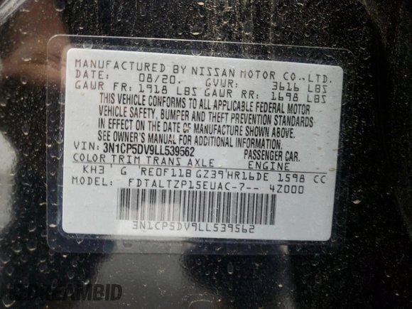 2020 Nissan Kicks SR with VIN 3N1CP5DV9LL539562, listed as a Copart auction lot 54715655 with 92,098 mi miles and Clean Title. Bid and sale history available at carsss.com. Image 12.