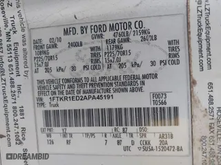 2010 Ford Ranger XL with VIN 1FTKR1ED2APA45191, listed as a IAAI auction lot 41651268 with 216,691 mi miles. Bid and sale history available at carsss.com. Image 9.