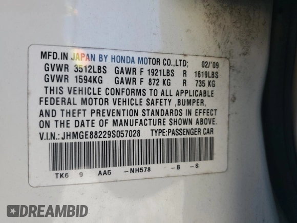 2009 Honda Fit with VIN JHMGE88229S057028, listed as a Copart auction lot 50776515 with 0 mi miles and Salvage Title. Bid and sale history available at carsss.com. Image 16.