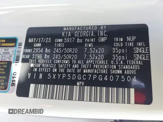 2023 Kia Telluride SX Prestige X-Line с VIN 5XYP5DGC7PG407504, выставлен на аукционе IAAI как лот 41716204 с пробегом 23 987 миль миль и . История ставок и продаж доступна на DreamBid. Изображение 9.