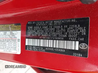2007 Toyota Camry CE with VIN 4T1BE46K17U169856, listed as a IAAI auction lot 42198053 with 224,444 mi miles and . Bid and sale history available at DreamBid. Image 9.