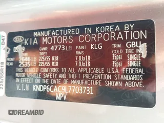 2020 Kia Sportage S with VIN KNDP6CAC9L7703731, listed as a IAAI auction lot 41951027 with 76,771 mi miles. Bid and sale history available at carsss.com. Image 9.