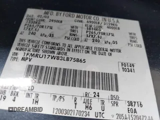 2003 Ford Expedition Eddie Bauer with VIN 1FMRU17W83LB75865, listed as a IAAI auction lot 42350414 with Not provided miles and . Bid and sale history available at DreamBid. Image 9.