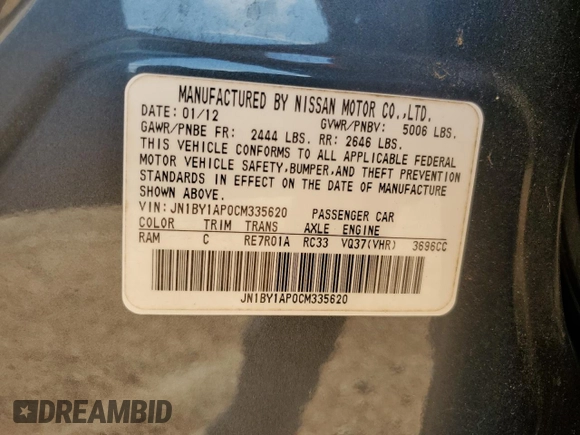 2012 Infiniti M37 with VIN JN1BY1AP0CM335620, listed as a Copart auction lot 66986024 with 101,563 mi miles and Clean Title. Bid and sale history available at carsss.com. Image 13.