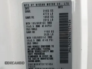 2019 Nissan NV200 S z VIN 3N6CM0KN7KK707454, wystawiony jako Copart lot #51436415 z przebiegiem 84 985 mil mil oraz Szkoda całkowita • Salvage title. Historia ofert i sprzedaży dostępna na DreamBid. Obrazek 14.