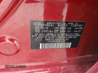 2017 Hyundai Elantra z VIN KMHD35LHXHU378138, wystawiony jako Copart lot #53389795 z przebiegiem 84 282 mil mil oraz Szkoda całkowita • Salvage title. Historia ofert i sprzedaży dostępna na DreamBid. Obrazek 12.