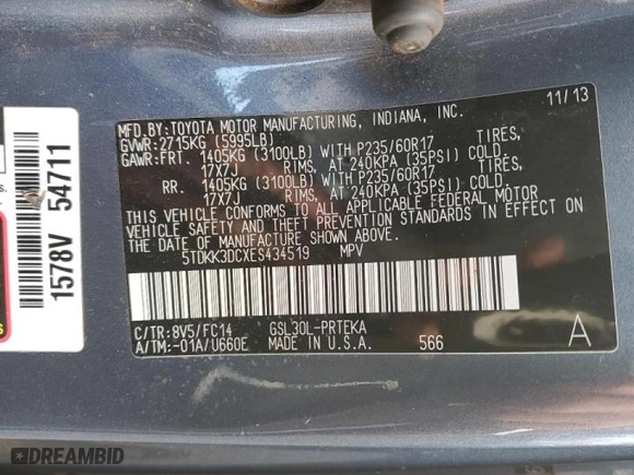 2014 Toyota Sienna LE AAS with VIN 5TDKK3DCXES434519, listed as a Copart auction lot 44997485 with 161,476 mi miles and Salvage Title. Bid and sale history available at carsss.com. Image 13.