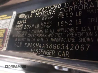 2016 Kia Rio LX with VIN KNADM4A38G6542067, listed as a IAAI auction lot 42057438 with 128,196 mi miles. Bid and sale history available at carsss.com. Image 9.