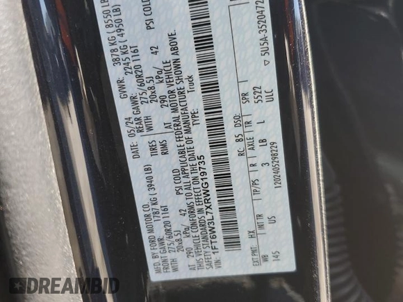 2024 Ford F-150 Lightning Flash z VIN 1FT6W3L7XRWG19735, wystawiony jako Copart lot #50089495 z przebiegiem 7 764 mil mil oraz Szkoda całkowita • Salvage title. Historia ofert i sprzedaży dostępna na DreamBid. Obrazek 14.