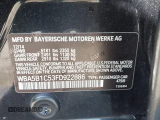 2015 BMW 5 Series 535i with VIN WBA5B1C53FD922886, listed as a IAAI auction lot 41471826 with 202,074 mi miles and . Bid and sale history available at carsss.com. Image 9.