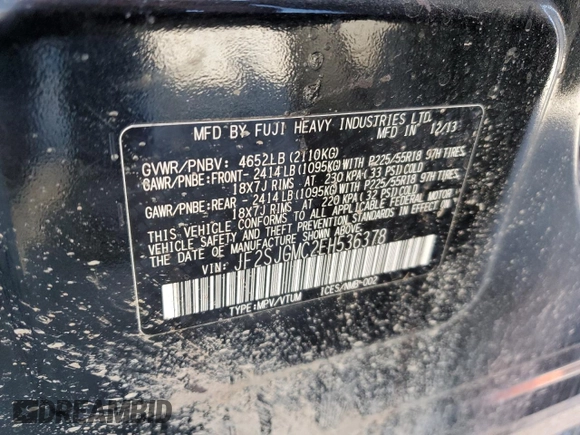 2014 Subaru Forester 2.0XT Touring with VIN JF2SJGMC2EH536378, listed as a Copart auction lot 53347885 with Not Provided miles and Salvage Title. Bid and sale history available at carsss.com. Image 15.