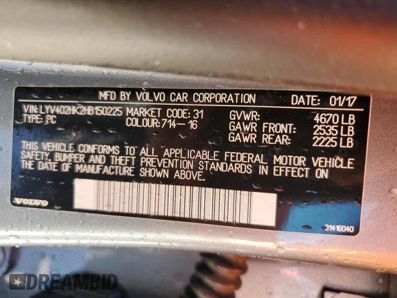 2017 Volvo S60 Inscription z VIN LYV402HK2HB150225, wystawiony jako Copart lot #80588184 z przebiegiem 53 910 mil mil oraz Szkoda całkowita • Salvage title. Historia ofert i sprzedaży dostępna na DreamBid. Obrazek 12.