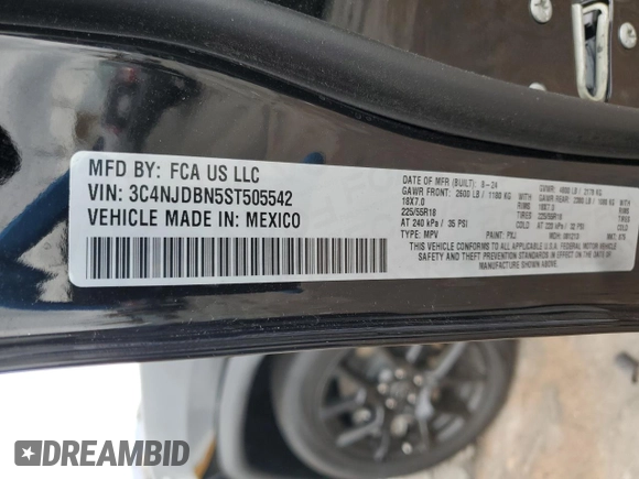 2025 Jeep Compass Latitude с VIN 3C4NJDBN5ST505542, выставлен на аукционе Copart как лот 48170865 с пробегом 1 000 миль миль и Списание • Salvage title. История ставок и продаж доступна на DreamBid. Изображение 15.