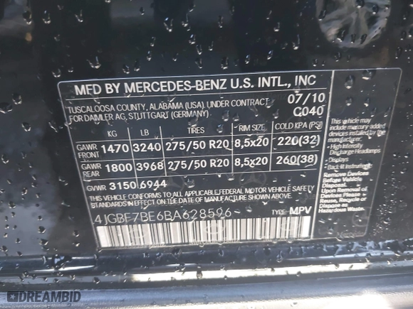2011 Mercedes-Benz GL-Class GL 450 with VIN 4JGBF7BE6BA628596, listed as a IAAI auction lot 41737405 with 166,040 mi miles. Bid and sale history available at carsss.com. Image 9.