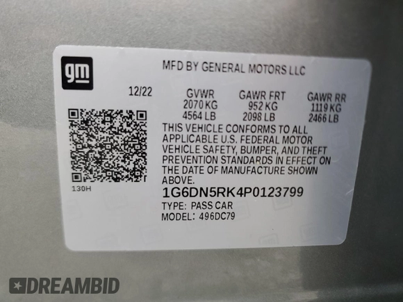 2023 Cadillac CT5 Premium Luxury with VIN 1G6DN5RK4P0123799, listed as a Copart auction lot 41427475 with Not provided miles and Non repairable. Bid and sale history available at DreamBid. Image 12.