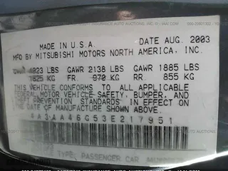 2003 Mitsubishi Galant ES with VIN 4A3AA46G53E217951, listed as a IAAI auction lot 24872153 with 155,114 mi miles. Bid and sale history available at carsss.com. Image 5.