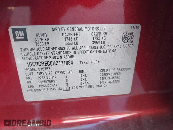 2017 Chevrolet Silverado 1500 LT with VIN 1GCRCREC0HZ171084, listed as a IAAI auction lot 40142848 with 137,420 mi miles and . Bid and sale history available at DreamBid. Image 9.