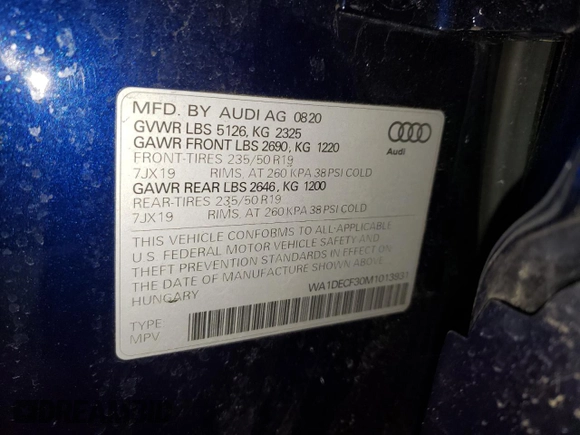 2021 Audi Q3 S line Premium with VIN WA1DECF30M1013931, listed as a Copart auction lot 40988023 with Not Provided miles. Bid and sale history available at carsss.com. Image 16.