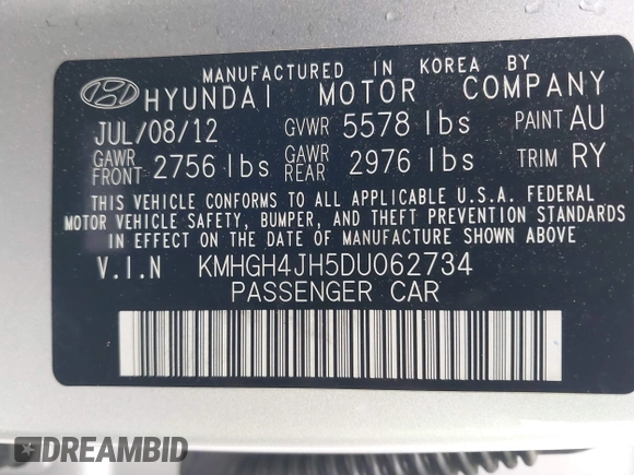 2013 Hyundai Equus Signature with VIN KMHGH4JH5DU062734, listed as a IAAI auction lot 42701207 with 97,413 mi miles and . Bid and sale history available at DreamBid. Image 9.