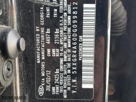 2013 Kia Optima SX w/Limited Pkg with VIN 5XXGR4A60DG099812, listed as a Copart auction lot 54092735 with 161,755 mi miles and Clean Title. Bid and sale history available at carsss.com. Image 12.