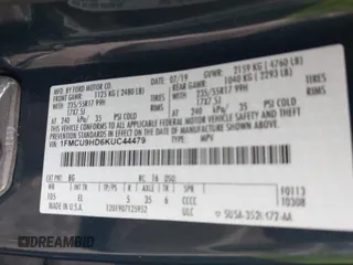 2019 Ford Escape SEL with VIN 1FMCU9HD6KUC44479, listed as a IAAI auction lot 41883497 with 98,789 mi miles. Bid and sale history available at carsss.com. Image 9.