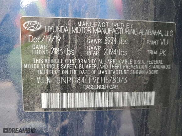 2020 Hyundai Elantra Value Edition with VIN 5NPD84LF9LH578073, listed as a Copart auction lot 44722905 with 108,455 mi miles and Salvage Title. Bid and sale history available at carsss.com. Image 12.