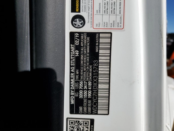 2019 Mercedes-Benz G 63 AMG with VIN WDCYC7HJ3KX315783, listed as a Copart auction lot 80127663 with Not Provided miles and Salvage Title. Bid and sale history available at DreamBid. Image 12.