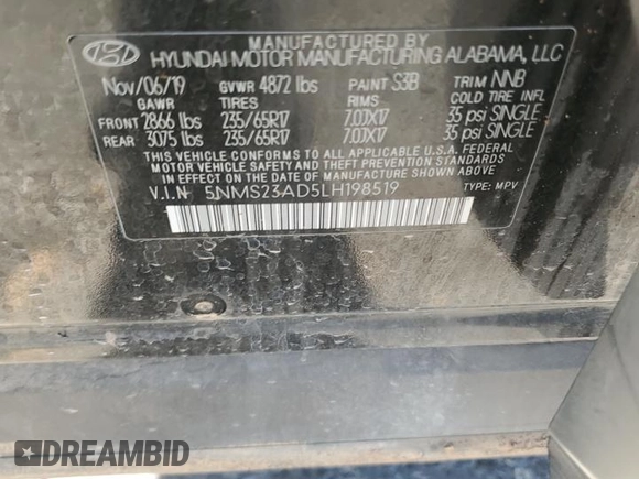 2020 Hyundai Santa Fe SE with VIN 5NMS23AD5LH198519, listed as a Copart auction lot 77644014 with 0 mi miles and Salvage Title. Bid and sale history available at carsss.com. Image 14.