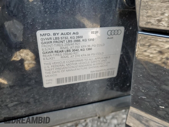 2020 Audi SQ5 Premium Plus with VIN WA1B4AFY7L2075541, listed as a Copart auction lot 64993524 with 28,372 mi miles and Salvage Title. Bid and sale history available at DreamBid. Image 12.