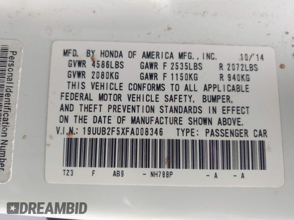 2015 Acura TLX Technology with VIN 19UUB2F5XFA008346, listed as a IAAI auction lot 41833708 with 126,586 mi miles and . Bid and sale history available at DreamBid. Image 9.