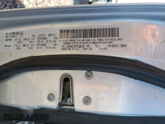 2015 Ram 1500 Lone Star with VIN 1C6RR6GT8FS635195, listed as a Copart auction lot 46462614 with 186,751 mi miles and Salvage Title. Bid and sale history available at carsss.com. Image 12.
