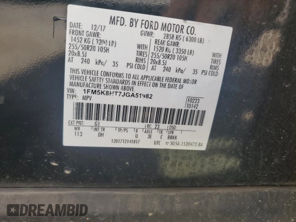 2018 Ford Explorer Platinum z VIN 1FM5K8HT7JGA51982, wystawiony jako Copart lot #57601575 z przebiegiem 126 400 mil mil oraz Szkoda całkowita • Salvage title. Historia ofert i sprzedaży dostępna na DreamBid. Obrazek 13.