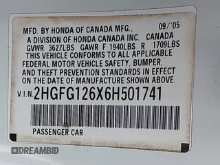 2006 Honda Civic Cpe LX with VIN 2HGFG126X6H501741, listed as a IAAI auction lot 41717607 with 86,030 mi miles. Bid and sale history available at carsss.com. Image 9.