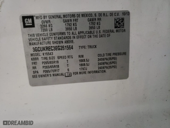 2014 Chevrolet Silverado 1500 LT with VIN 3GCUKREC3EG261564, listed as a Copart auction lot 43927475 with 0 mi miles and Clean Title. Bid and sale history available at carsss.com. Image 12.